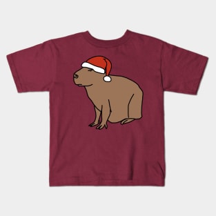 Christmas Capybara Wearing Santa Hat Kids T-Shirt